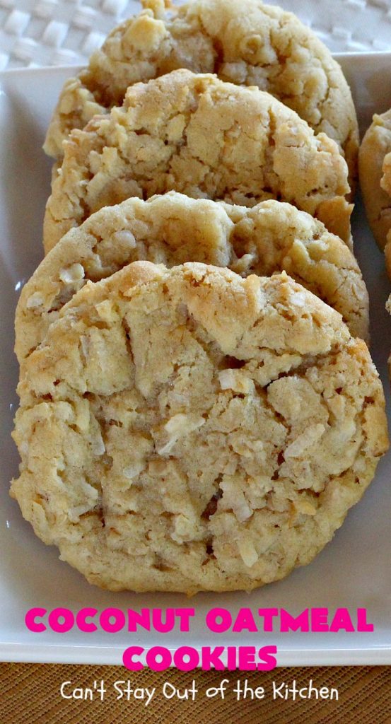 Coconut Oatmeal Cookies | Can't Stay Out of the Kitchen | these were my favorite #cookies growing up. #OatmealCookies with #coconut are so delicious! Every bite will have you drooling. Great for #tailgating parties, potlucks or #ChristmasCookieExchanges. #dessert #CoconutOatmealCookies #Fall #FallBaking