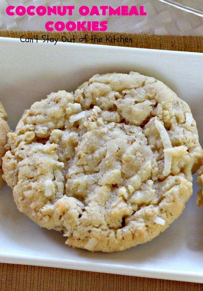 Coconut Oatmeal Cookies | Can't Stay Out of the Kitchen | these were my favorite #cookies growing up. #OatmealCookies with #coconut are so delicious! Every bite will have you drooling. Great for #tailgating parties, potlucks or #ChristmasCookieExchanges. #dessert #CoconutOatmealCookies #Fall #FallBaking