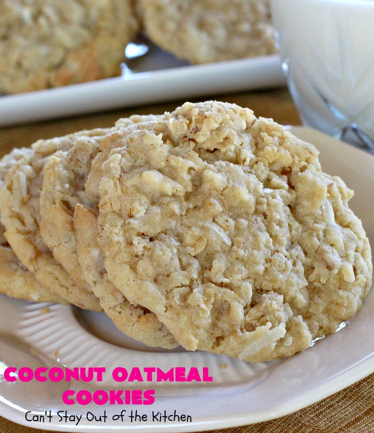Coconut Oatmeal Cookies | Can't Stay Out of the Kitchen | these were my favorite #cookies growing up. #OatmealCookies with #coconut are so delicious! Every bite will have you drooling. Great for #tailgating parties, potlucks or #ChristmasCookieExchanges. #dessert #CoconutOatmealCookies #Fall #FallBaking