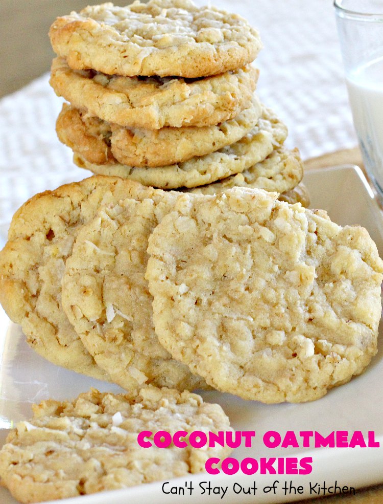 Coconut Oatmeal Cookies | Can't Stay Out of the Kitchen | these were my favorite #cookies growing up. #OatmealCookies with #coconut are so delicious! Every bite will have you drooling. Great for #tailgating parties, potlucks or #ChristmasCookieExchanges. #dessert #CoconutOatmealCookies #Fall #FallBaking