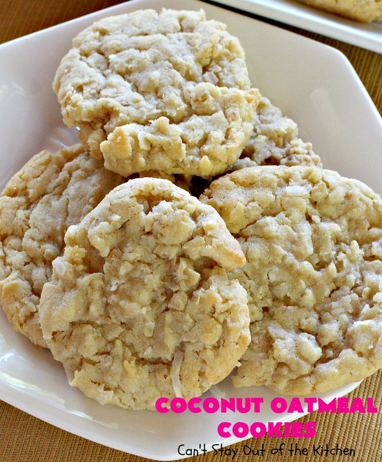Coconut Oatmeal Cookies | Can't Stay Out of the Kitchen | these were my favorite #cookies growing up. #OatmealCookies with #coconut are so delicious! Every bite will have you drooling. Great for #tailgating parties, potlucks or #ChristmasCookieExchanges. #dessert #CoconutOatmealCookies #Fall #FallBaking