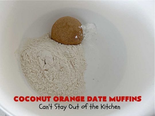Coconut Orange Date Muffins | Can't Stay Out of the Kitchen | these scrumptious #muffins are perfect for a weekend, company or #holiday #breakfast or #brunch. These moist & flavorful #muffins are filled with #coconut & #dates & delicately flavored with grated #OrangePeel. Every bite is irresistible! #CoconutOrangeDateMuffins