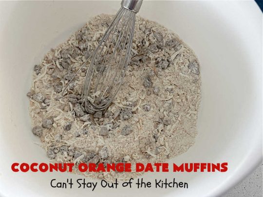 Coconut Orange Date Muffins | Can't Stay Out of the Kitchen | these scrumptious #muffins are perfect for a weekend, company or #holiday #breakfast or #brunch. These moist & flavorful #muffins are filled with #coconut & #dates & delicately flavored with grated #OrangePeel. Every bite is irresistible! #CoconutOrangeDateMuffins