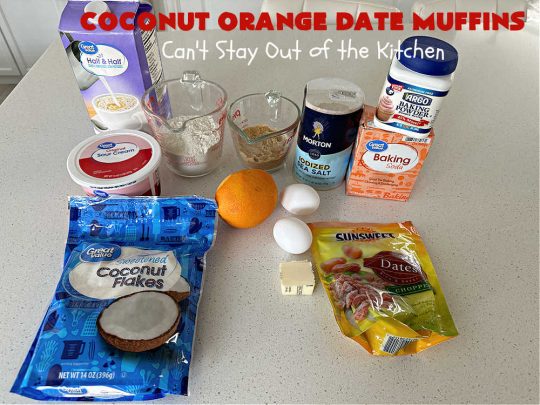 Coconut Orange Date Muffins | Can't Stay Out of the Kitchen | these scrumptious #muffins are perfect for a weekend, company or #holiday #breakfast or #brunch. These moist & flavorful #muffins are filled with #coconut & #dates & delicately flavored with grated #OrangePeel. Every bite is irresistible! #CoconutOrangeDateMuffins