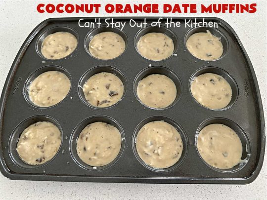 Coconut Orange Date Muffins | Can't Stay Out of the Kitchen | these scrumptious #muffins are perfect for a weekend, company or #holiday #breakfast or #brunch. These moist & flavorful #muffins are filled with #coconut & #dates & delicately flavored with grated #OrangePeel. Every bite is irresistible! #CoconutOrangeDateMuffins