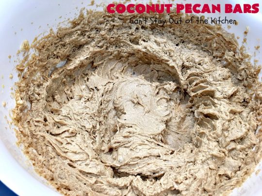 Coconut Pecan Bars | Can't Stay Out of the Kitchen | these delicious bar-type #cookies are filled with #coconut & #pecans. Every bite is chewy, gooey, crunchy & out of this world! #tailgating #holiday #HolidayDessert #CoconutDessert #PecanDessert #CoconutPecanBars