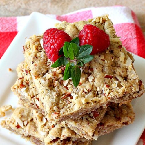 Coconut Pecan Bars | Can't Stay Out of the Kitchen | these delicious bar-type #cookies are filled with #coconut & #pecans. Every bite is chewy, gooey, crunchy & out of this world! #tailgating #holiday #HolidayDessert #CoconutDessert #PecanDessert #CoconutPecanBars