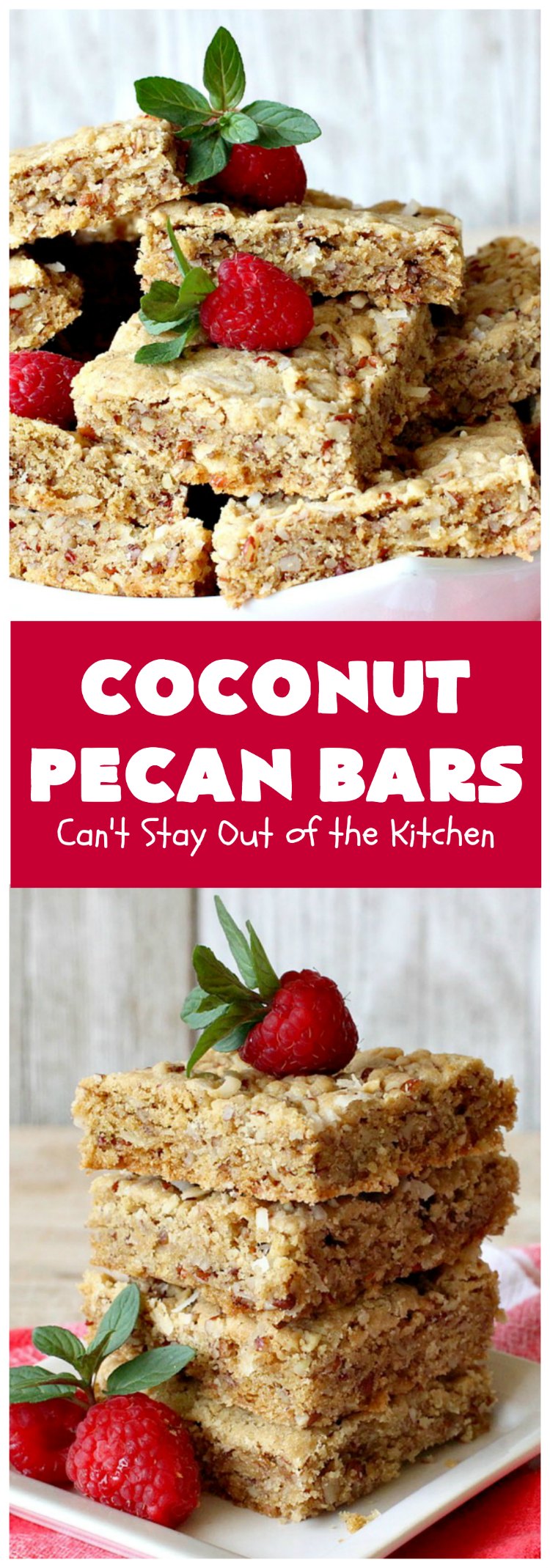 Coconut Pecan Bars | Can't Stay Out of the Kitchen | these delicious bar-type #cookies are filled with #coconut & #pecans. Every bite is chewy, gooey, crunchy & out of this world! #tailgating #holiday #HolidayDessert #CoconutDessert #PecanDessert #CoconutPecanBars