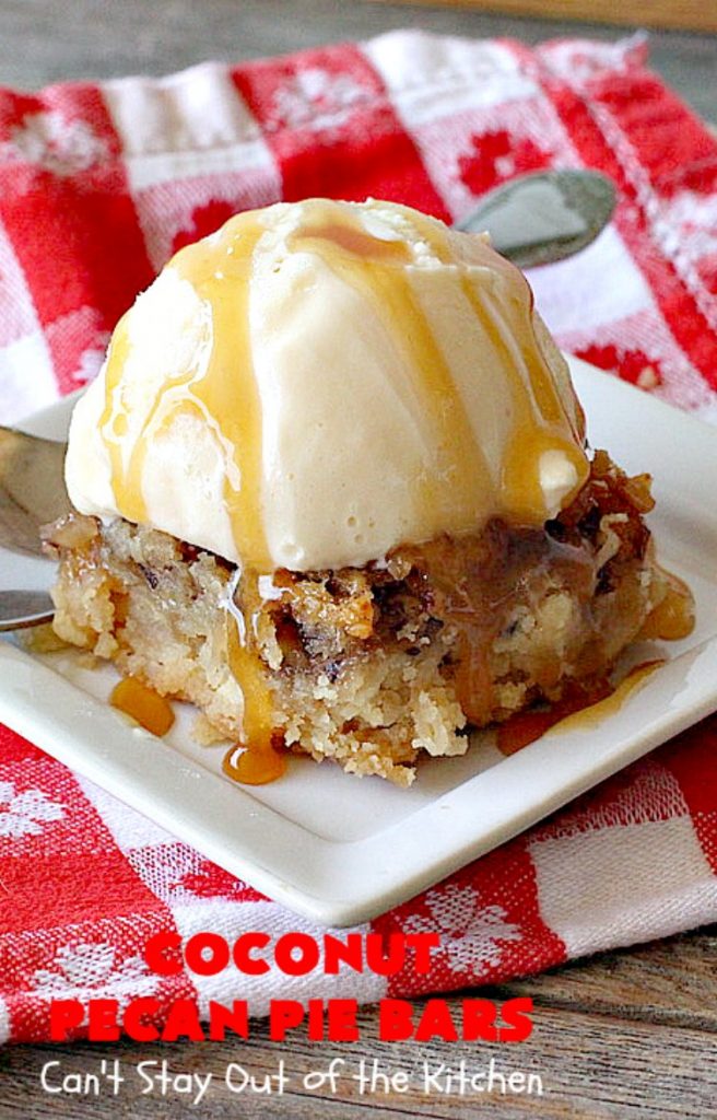 Coconut Pecan Pie Bars | Can't Stay Out of the Kitchen | these fantastic #brownies are rich, decadent and so mouthwatering you won't want to put them down! Like eating #pecanpie but with #coconut added. #dessert #cookies #pecans
