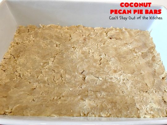 Coconut Pecan Pie Bars | Can't Stay Out of the Kitchen | these fantastic #brownies are rich, decadent and so mouthwatering you won't want to put them down! Like eating #pecanpie but with #coconut added. #dessert #cookies #pecans