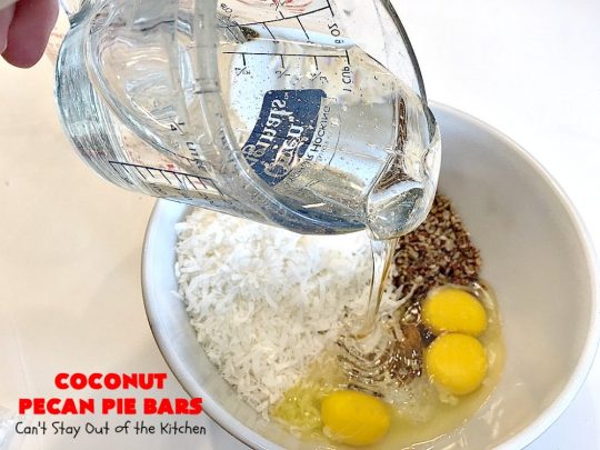 Coconut Pecan Pie Bars | Can't Stay Out of the Kitchen | these fantastic #brownies are rich, decadent and so mouthwatering you won't want to put them down! Like eating #pecanpie but with #coconut added. #dessert #cookies #pecans