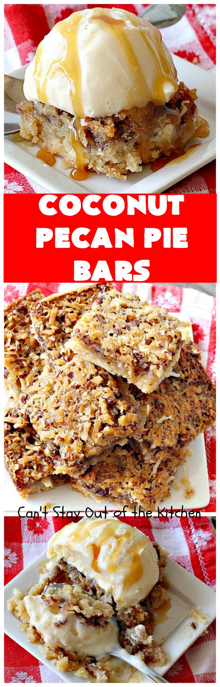 Coconut Pecan Pie Bars | Can't Stay Out of the Kitchen | these fantastic #brownies are rich, decadent and so mouthwatering you won't want to put them down! Like eating #pecanpie but with #coconut added. #dessert #cookies #pecans