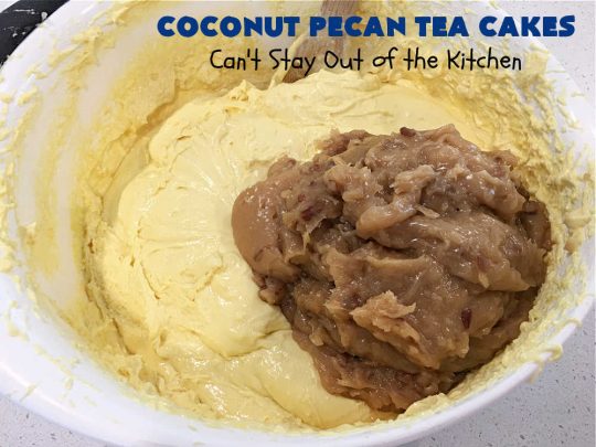 Coconut Pecan Tea Cakes | Can't Stay Out of the Kitchen | these adorable #TeaCakes are perfect for family get-togethers or #holiday #baking. If you enjoy #coconut and #pecans these miniature #Bundt #cakes will cure every sweet tooth craving. #cake #dessert #HolidayDessert #CoconutDessert #CoconutPecanTeaCakes