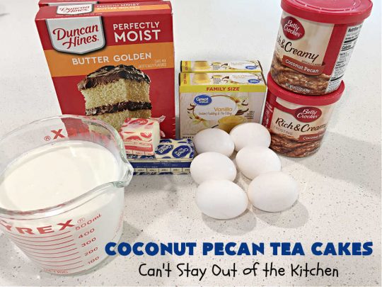 Coconut Pecan Tea Cakes | Can't Stay Out of the Kitchen | these adorable #TeaCakes are perfect for family get-togethers or #holiday #baking. If you enjoy #coconut and #pecans these miniature #Bundt #cakes will cure every sweet tooth craving. #cake #dessert #HolidayDessert #CoconutDessert #CoconutPecanTeaCakes