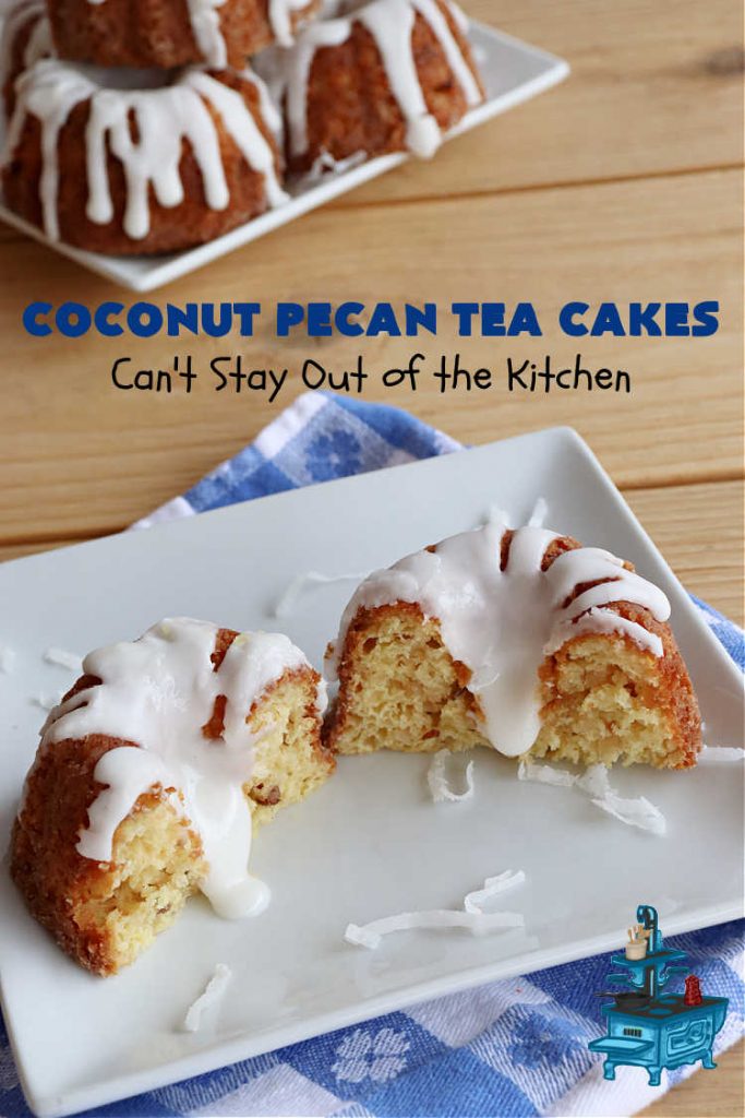 Coconut Pecan Tea Cakes | Can't Stay Out of the Kitchen | these adorable #TeaCakes are perfect for family get-togethers or #holiday #baking. If you enjoy #coconut and #pecans these miniature #Bundt #cakes will cure every sweet tooth craving. #cake #dessert #HolidayDessert #CoconutDessert #CoconutPecanTeaCakesCoconut Pecan Tea Cakes | Can't Stay Out of the Kitchen | these adorable #TeaCakes are perfect for family get-togethers or #holiday #baking. If you enjoy #coconut and #pecans these miniature #Bundt #cakes will cure every sweet tooth craving. #cake #dessert #HolidayDessert #CoconutDessert #CoconutPecanTeaCakes