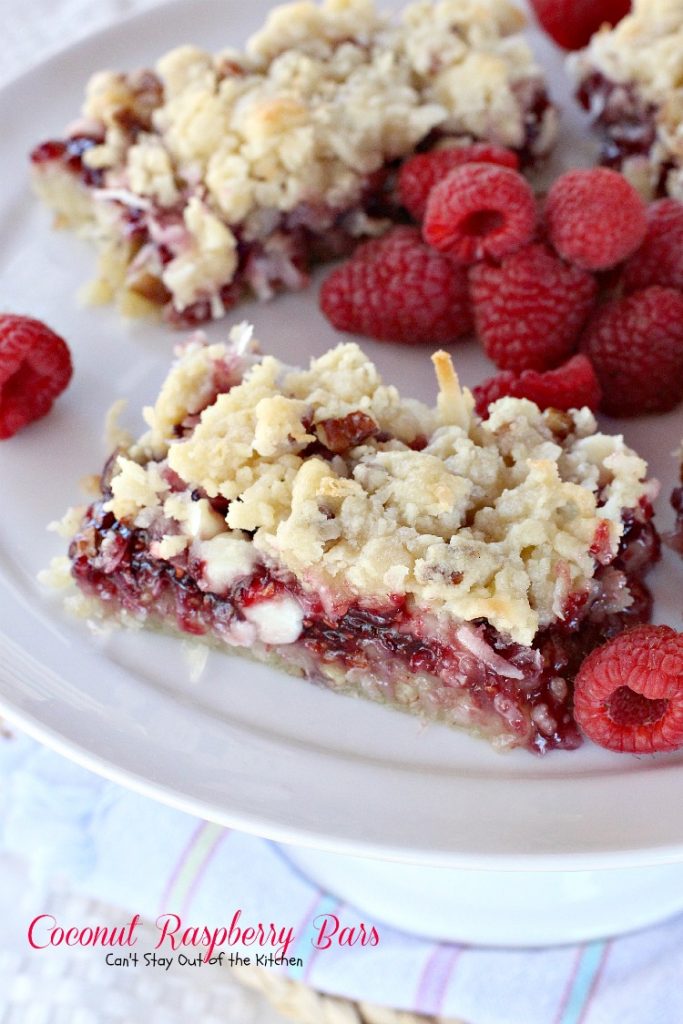 Coconut Raspberry Bars | Can't Stay Out of the Kitchen | these ooey, gooey #dessert bars are great for #holiday baking or any time you want a delectable #cookie or #brownie. #raspberries #coconut