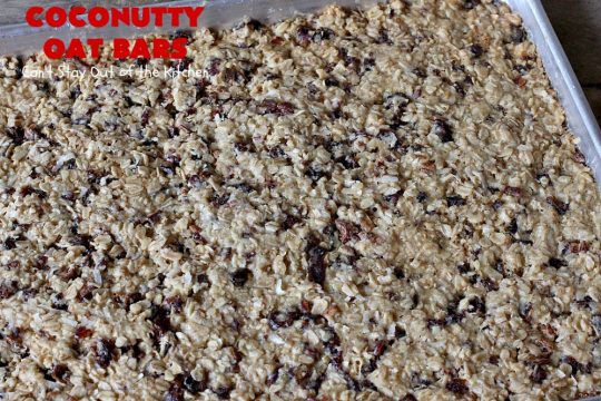 Coconutty Oat Bars | Can't Stay Out of the Kitchen | these heavenly bar-type #cookies are filled with #dates, #coconut, #oatmeal & #pecans. They're deliciously chewy & wonderful for #holiday or #tailgating parties. #dessert #CoconutDessert #HolidayDessert #ChristmasCookieExchange