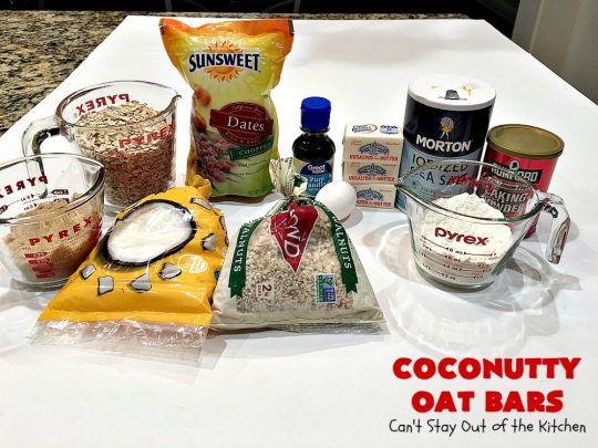 Coconutty Oat Bars | Can't Stay Out of the Kitchen | these heavenly bar-type #cookies are filled with #dates, #coconut, #oatmeal & #pecans. They're deliciously chewy & wonderful for #holiday or #tailgating parties. #dessert #CoconutDessert #HolidayDessert #ChristmasCookieExchange