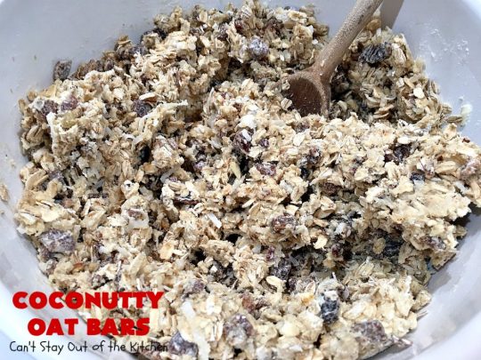 Coconutty Oat Bars | Can't Stay Out of the Kitchen | these heavenly bar-type #cookies are filled with #dates, #coconut, #oatmeal & #pecans. They're deliciously chewy & wonderful for #holiday or #tailgating parties. #dessert #CoconutDessert #HolidayDessert #ChristmasCookieExchange