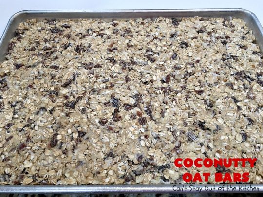 Coconutty Oat Bars | Can't Stay Out of the Kitchen | these heavenly bar-type #cookies are filled with #dates, #coconut, #oatmeal & #pecans. They're deliciously chewy & wonderful for #holiday or #tailgating parties. #dessert #CoconutDessert #HolidayDessert #ChristmasCookieExchange