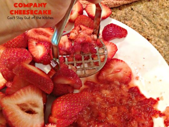 Company Cheesecake | Can't Stay Out of the Kitchen | this amazing #cheesecake comes with either a #Strawberry or #cherry topping. It's perfect for #holiday parties & #Christmas or #ValentinesDay dinner. #dessert