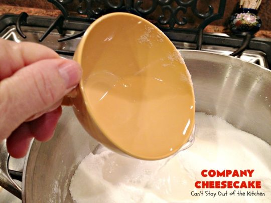 Company Cheesecake | Can't Stay Out of the Kitchen | this amazing #cheesecake comes with either a #Strawberry or #cherry topping. It's perfect for #holiday parties & #Christmas or #ValentinesDay dinner. #dessert