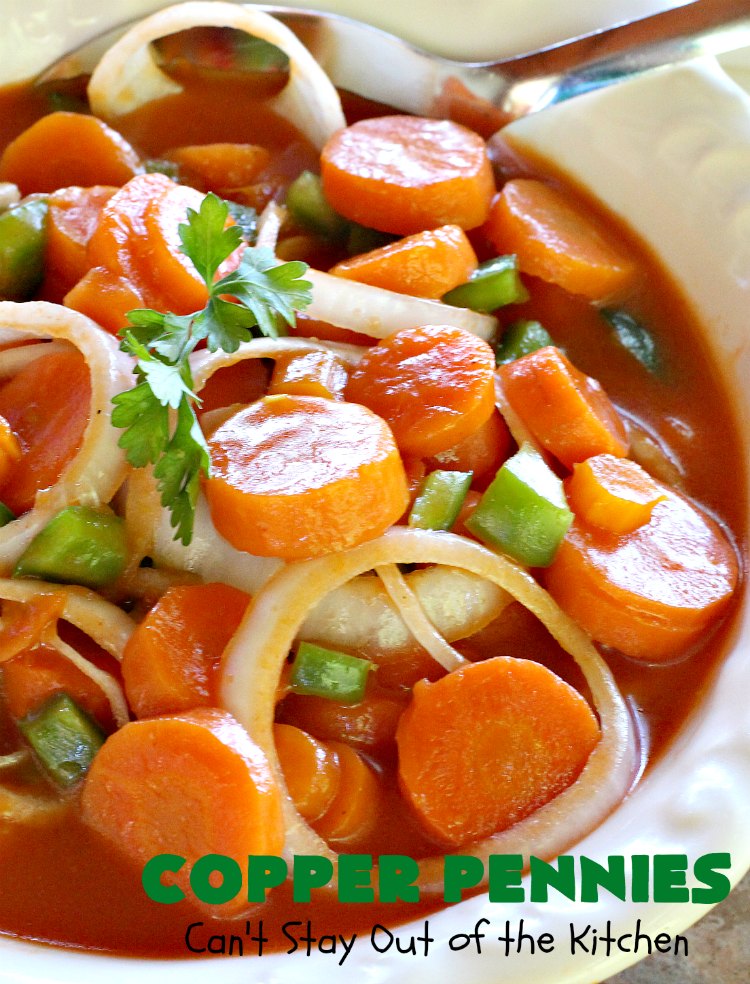 Copper Pennies | Can't Stay Out of the Kitchen | Marinated #Carrots never tasted as well as they do in this wonderful #recipe. It's a quick & easy #SideDish that's terrific for company, #holidays, potlucks or grilling out with friends. #Easter #EasterSideDish #MothersDay #MothersDaySideDish #Holiday #potluck #HolidaySideDish #CopperPennies #MarinatedCarrots