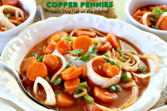 Copper Pennies | Can't Stay Out of the Kitchen | Marinated #Carrots never tasted as well as they do in this wonderful #recipe.  It's a quick & easy #SideDish that's terrific for company, #holidays, potlucks or grilling out with friends. #Easter #EasterSideDish #MothersDay #MothersDaySideDish #Holiday #potluck #HolidaySideDish #CopperPennies #MarinatedCarrots