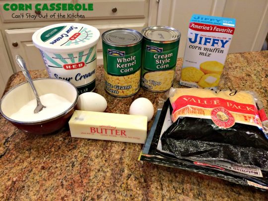 Corn Casserole | Can't Stay Out of the Kitchen | this is one of our favorite #corn #casserole #recipes. This one uses #cheddar #cheese & #JiffyCornMuffinMix. Terrific for #Christmas or #Thanksgiving dinners. #creamedcorn #corncasserole