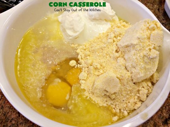 Corn Casserole | Can't Stay Out of the Kitchen | this is one of our favorite #corn #casserole #recipes. This one uses #cheddar #cheese & #JiffyCornMuffinMix. Terrific for #Christmas or #Thanksgiving dinners. #creamedcorn #corncasserole
