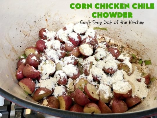 Corn Chicken Chile Chowder | Can't Stay Out of the Kitchen | this fantastic #TexMex #soup is hearty, satisfying & so filling. It's filled with Southwestern flavors that give it zest, but it's not overpowering. #corn #chicken #chowder #GreenChilies #CornChowder #GlutenFree #CornChickenChileChowder