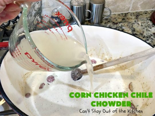 Corn Chicken Chile Chowder | Can't Stay Out of the Kitchen | this fantastic #TexMex #soup is hearty, satisfying & so filling. It's filled with Southwestern flavors that give it zest, but it's not overpowering. #corn #chicken #chowder #GreenChilies #CornChowder #GlutenFree #CornChickenChileChowder