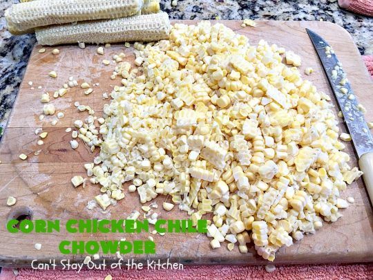 Corn Chicken Chile Chowder | Can't Stay Out of the Kitchen | this fantastic #TexMex #soup is hearty, satisfying & so filling. It's filled with Southwestern flavors that give it zest, but it's not overpowering. #corn #chicken #chowder #GreenChilies #CornChowder #GlutenFree #CornChickenChileChowder