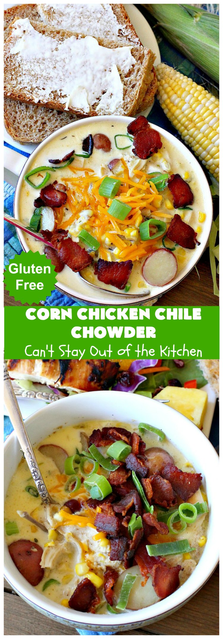 Corn Chicken Chile Chowder | Can't Stay Out of the Kitchen | this fantastic #TexMex #soup is hearty, satisfying & so filling. It's filled with Southwestern flavors that give it zest, but it's not overpowering. #corn #chicken #chowder #GreenChilies #CornChowder #GlutenFree #CornChickenChileChowder