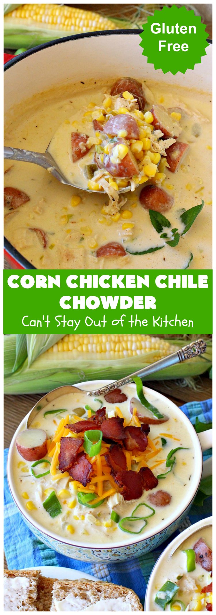 Corn Chicken Chile Chowder | Can't Stay Out of the Kitchen | this fantastic #TexMex #soup is hearty, satisfying & so filling. It's filled with Southwestern flavors that give it zest, but it's not overpowering. #corn #chicken #chowder #GreenChilies #CornChowder #GlutenFree #CornChickenChileChowder