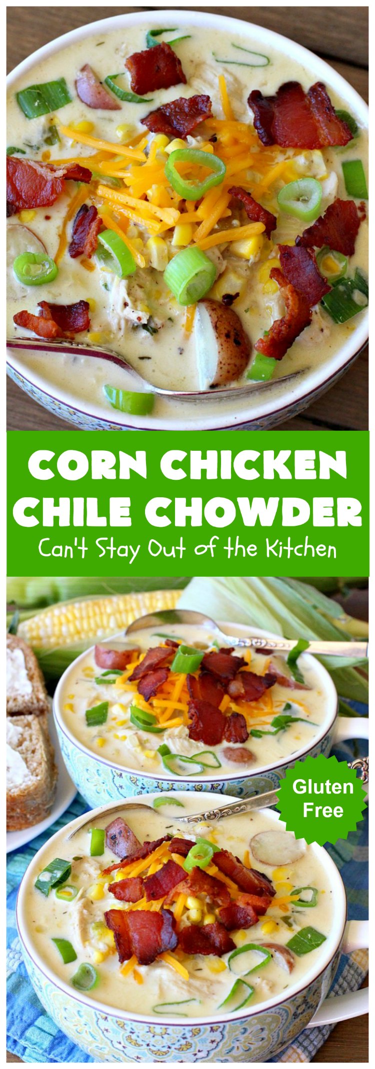 Corn Chicken Chile Chowder | Can't Stay Out of the Kitchen | this fantastic #TexMex #soup is hearty, satisfying & so filling. It's filled with Southwestern flavors that give it zest, but it's not overpowering. #corn #chicken #chowder #GreenChilies #CornChowder #GlutenFree #CornChickenChileChowder