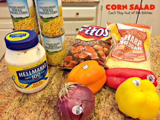 Corn Salad | Can't Stay Out of the Kitchen | This #TexMex #salad is spectacular. You can also serve it as an #appetizer dip with #Fritos scoops. It's perfect for #MemorialDay & other summer #holidays. #glutenfree