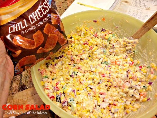 Corn Salad | Can't Stay Out of the Kitchen | This #TexMex #salad is spectacular. You can also serve it as an #appetizer dip with #Fritos scoops. It's perfect for #MemorialDay & other summer #holidays. #glutenfree