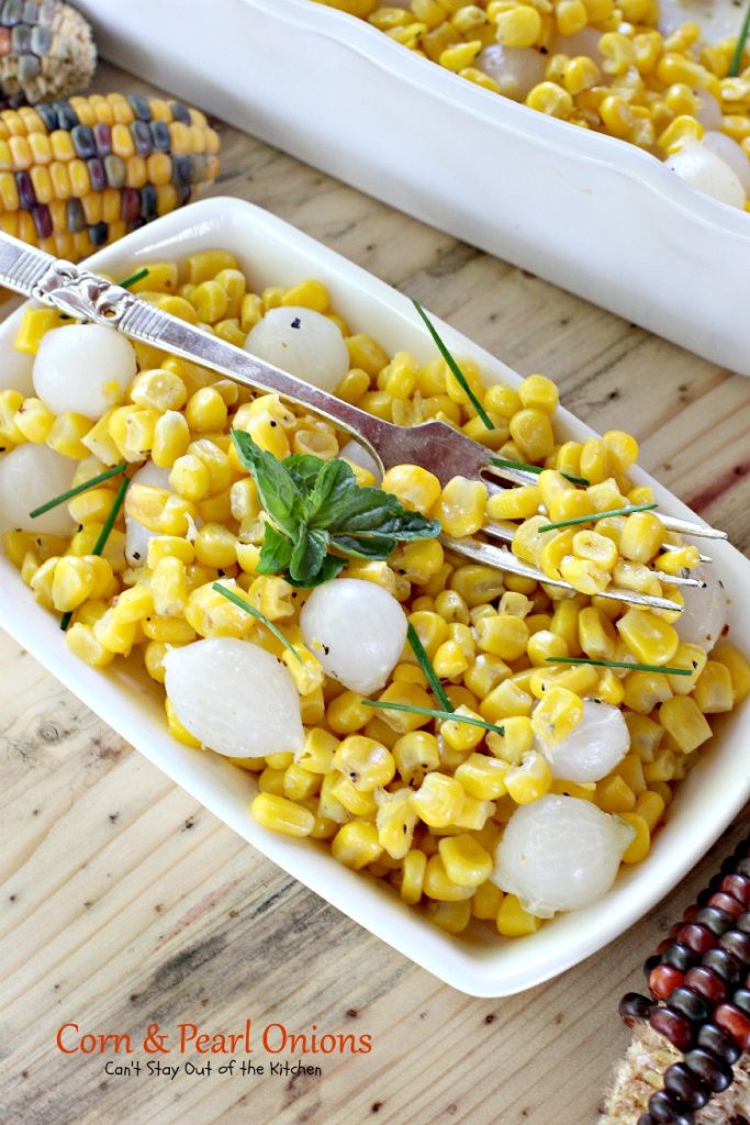 Corn & Pearl Onions | Can't Stay Out of the Kitchen | this tasty #sidedish is so quick and easy you'll find it on the menu often! #corn #pearlonions #glutenfree