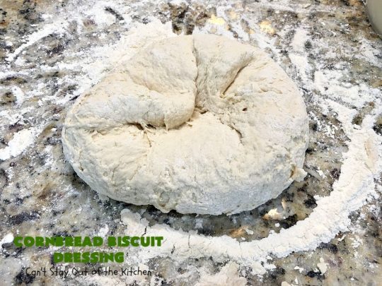 Cornbread Biscuit Dressing | Can't Stay Out of the Kitchen | This fantastic #stuffing #recipe for #turkey is made with #biscuits & #Jiffy #cornbread. Terrific side dish for #Thanksgiving or #Christmas. #TurkeyDressing #TurkeyStuffing #CornbreadBiscuitDressing #GooseberryPatch