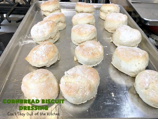 Cornbread Biscuit Dressing | Can't Stay Out of the Kitchen | This fantastic #stuffing #recipe for #turkey is made with #biscuits & #Jiffy #cornbread. Terrific side dish for #Thanksgiving or #Christmas. #TurkeyDressing #TurkeyStuffing #CornbreadBiscuitDressing #GooseberryPatch