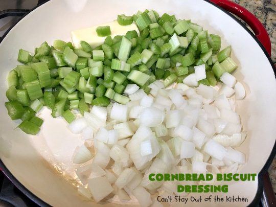 Cornbread Biscuit Dressing | Can't Stay Out of the Kitchen | This fantastic #stuffing #recipe for #turkey is made with #biscuits & #Jiffy #cornbread. Terrific side dish for #Thanksgiving or #Christmas. #TurkeyDressing #TurkeyStuffing #CornbreadBiscuitDressing #GooseberryPatch