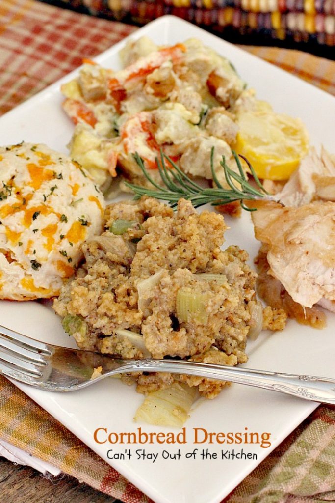Cornbread Dressing | Can't Stay Out of the Kitchen | My Mom's fantastic #cornbread #stuffing recipe. Great for the #holidays. #glutenfree