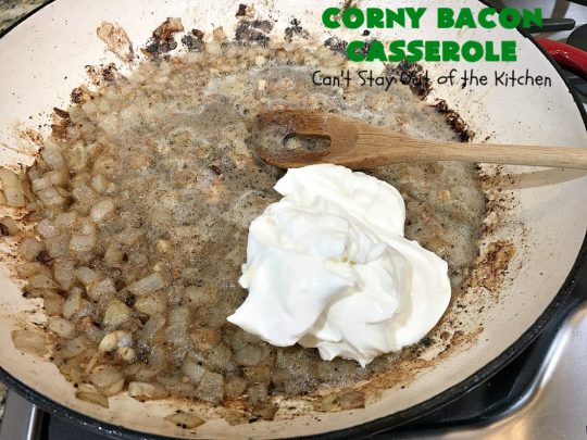 Corny Bacon Casserole | Can't Stay Out of the Kitchen | this delightful #CornCasserole is terrific for #holiday menus like #MothersDay or #FathersDay. It's chocked full of #corn & #bacon & so scrumptious everyone will want extra servings! #CornyBaconCasserole #SideDish #HolidaySideDish
