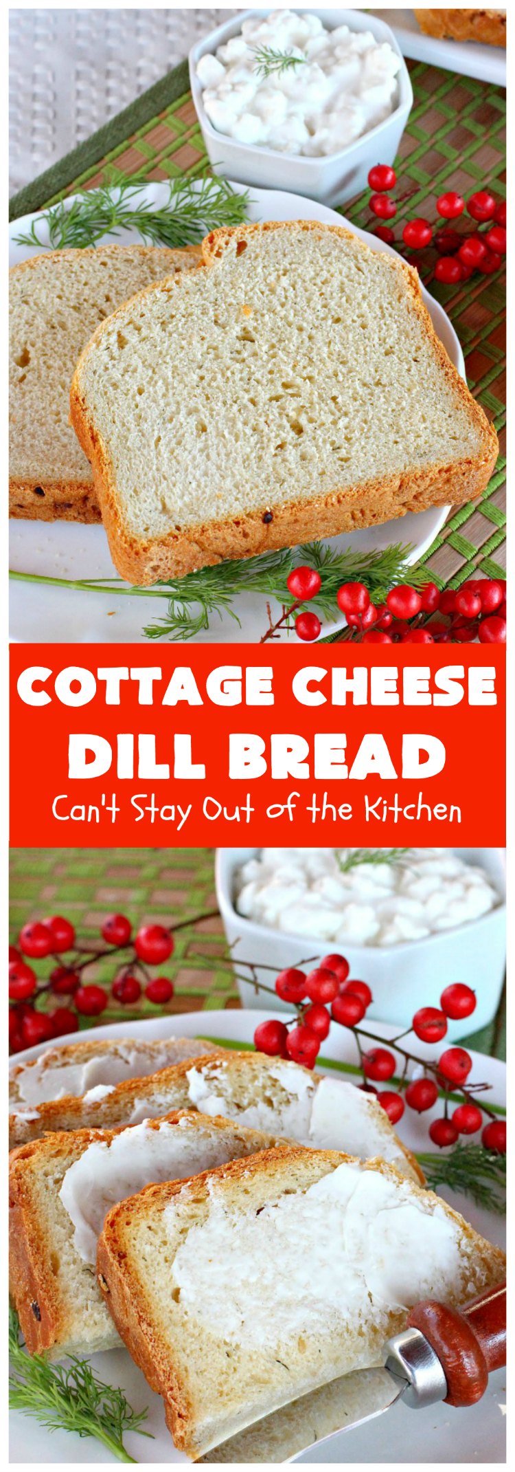 Cottage Cheese Dill Bread | Can't Stay Out of the Kitchen | this delicious cheesy #HomemadeBread is so easy since it's made in the #Breadmaker. It includes #dill, onion & #CottageCheese. It's savory enough for a dinner #bread, but we like to serve it for #Breakfast too! #CottageCheeseDillBread