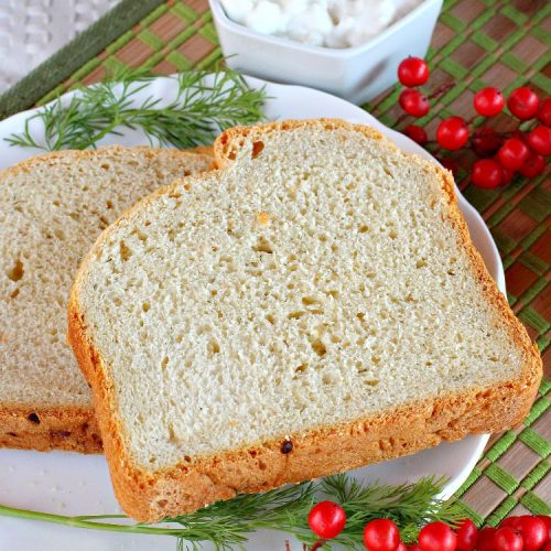 Cottage Cheese Dill Bread | Can't Stay Out of the Kitchen | this delicious cheesy #HomemadeBread is so easy since it's made in the #Breadmaker. It includes #dill, onion & #CottageCheese. It's savory enough for a dinner #bread, but we like to serve it for #Breakfast too! #CottageCheeseDillBread