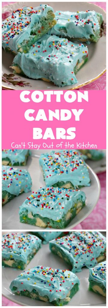 Cotton Candy Bars | Can't Stay Out of the Kitchen | these amazing bar-type #cookies are sinfully rich, decadent and so spectacular. They make a terrific #dessert for #Tailgating parties, #ValentinesDay or the #SuperBowl! #Holiday #HolidayDessert #TailgatingDessert #SuperBowlDessert #ValentinesDayDessert #Brownie #chocolate #CottonCandy #whitechocolate #ChocolateDessert