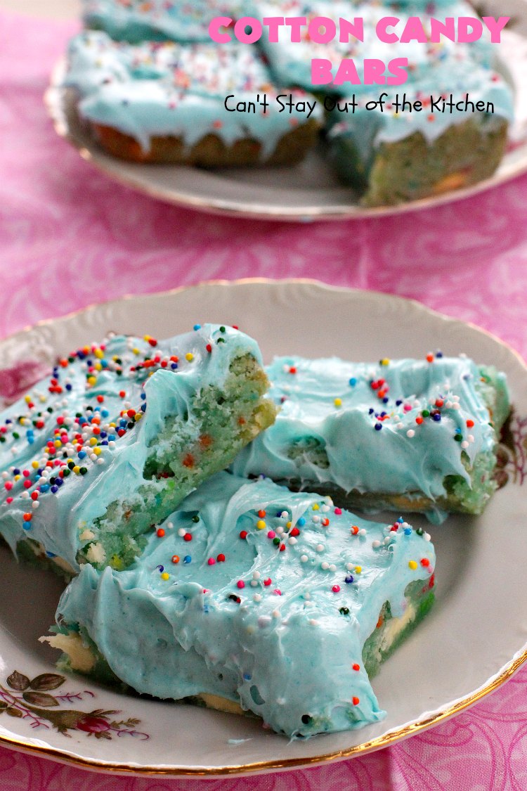 Cotton Candy Bars | Can't Stay Out of the Kitchen | these amazing bar-type #cookies are sinfully rich, decadent and so spectacular. They make a terrific #dessert for #Tailgating parties, #ValentinesDay or the #SuperBowl! #Holiday #HolidayDessert #TailgatingDessert #SuperBowlDessert #ValentinesDayDessert #Brownie #chocolate #CottonCandy #whitechocolate #ChocolateDessert