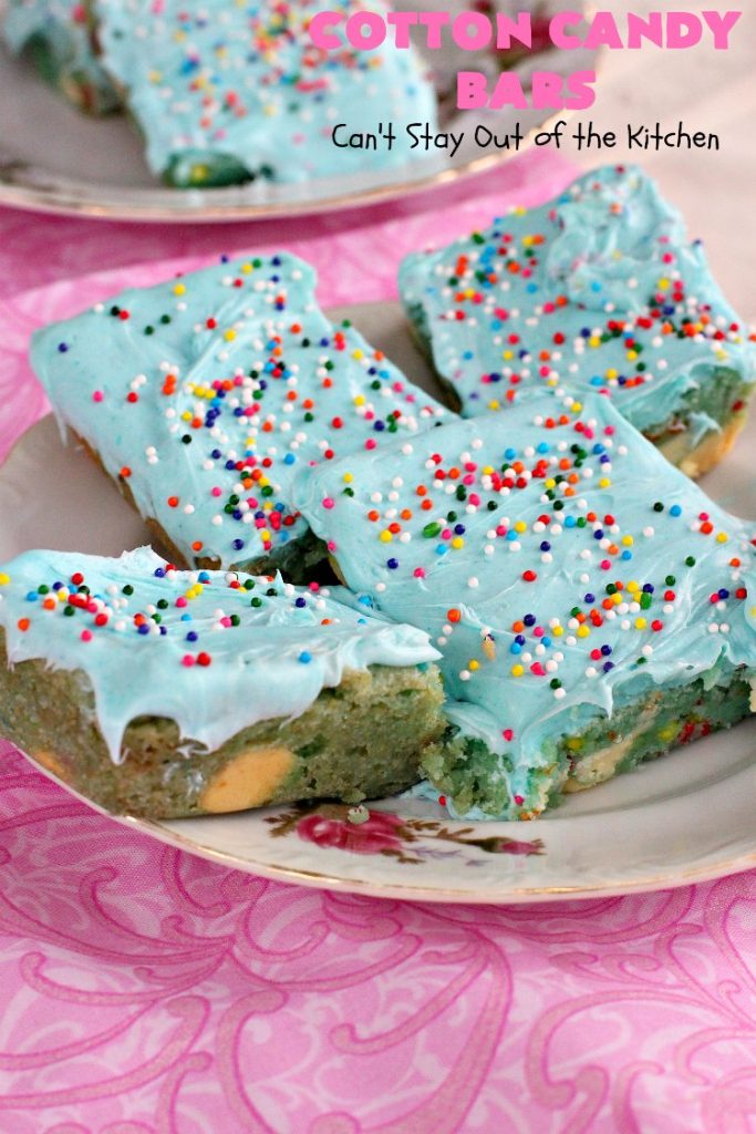 Cotton Candy Bars | Can't Stay Out of the Kitchen | these amazing bar-type #cookies are sinfully rich, decadent and so spectacular. They make a terrific #dessert for #Tailgating parties, #ValentinesDay or the #SuperBowl! #Holiday #HolidayDessert #TailgatingDessert #SuperBowlDessert #ValentinesDayDessert #Brownie #chocolate #CottonCandy #whitechocolate #ChocolateDessert