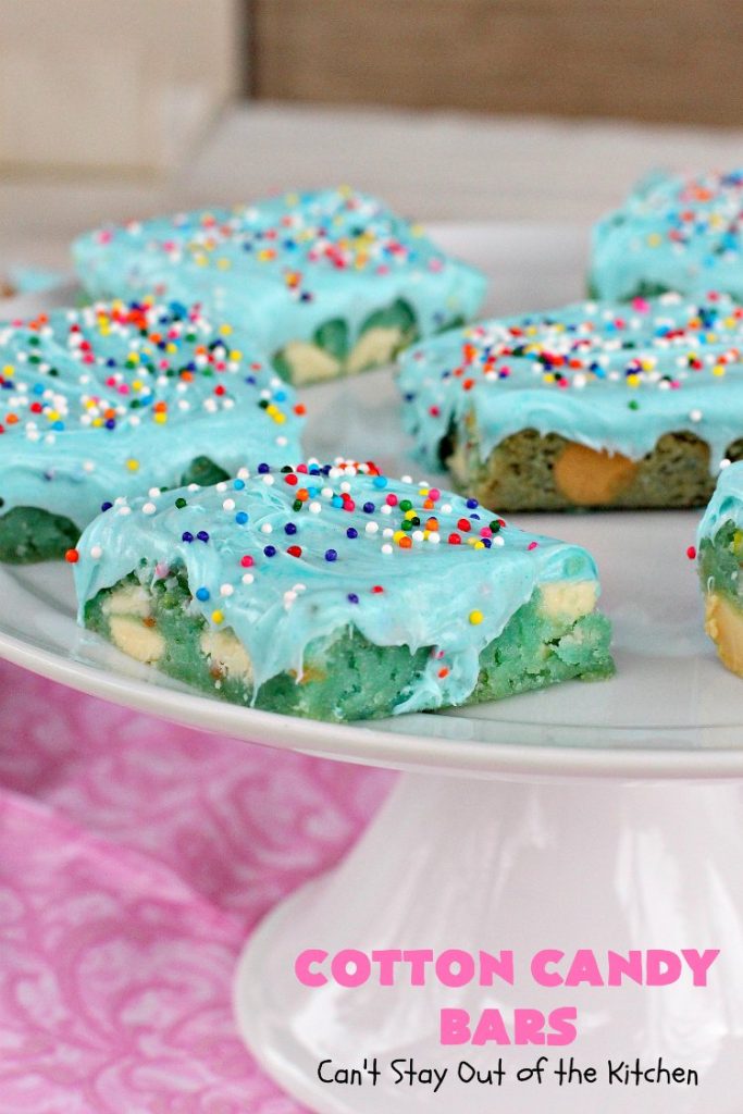 Cotton Candy Bars | Can't Stay Out of the Kitchen | these amazing bar-type #cookies are sinfully rich, decadent and so spectacular. They make a terrific #dessert for #Tailgating parties, #ValentinesDay or the #SuperBowl! #Holiday #HolidayDessert #TailgatingDessert #SuperBowlDessert #ValentinesDayDessert #Brownie #chocolate #CottonCandy #whitechocolate #ChocolateDessert